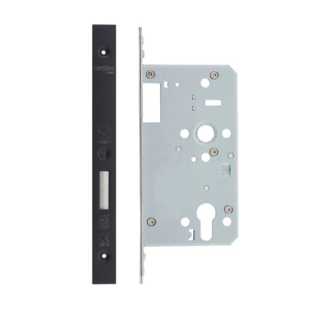 Zoo Hardware Din Euro Deadlock- Backset 60mm - 2 Pc Forend - Square - PCB - Single Throw - Black