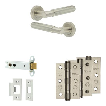 Complete Bloom Door Handle Pack - Heavy Duty Latch - Satin Nickel - 102mm / 3-inch Hinges - JE-B22B-SN