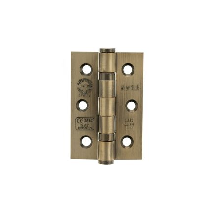 Atlantic CE Fire Rated Grade 7 Ball Bearing Hinges 3" x 2" x 2mm - Antique Brass (Pair)