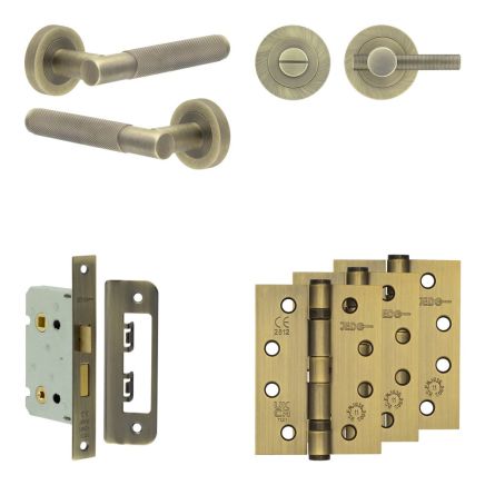 Complete Bari Door Handle Pack - Bathroom - Antique Brass - By Frelan Hardware - JE-D5A1-AB