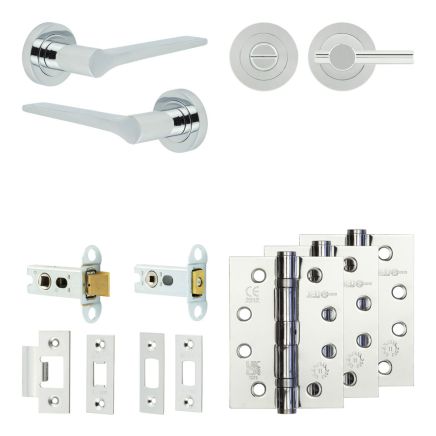 Complete Gio Door Handle Pack - Heavy Duty Tubular Bathroom (Plain Thumb Turn) - Polished Chrome - 64mm / 4-inch Hinges - JE-E30A2-PC