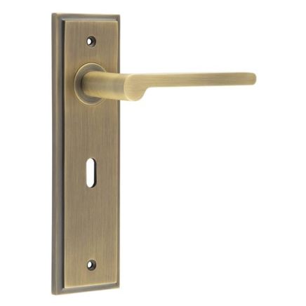 Fitzrovia Door Handle Lock Backplate Antique Brass - By Frelan Hardware - BUR15KIT9