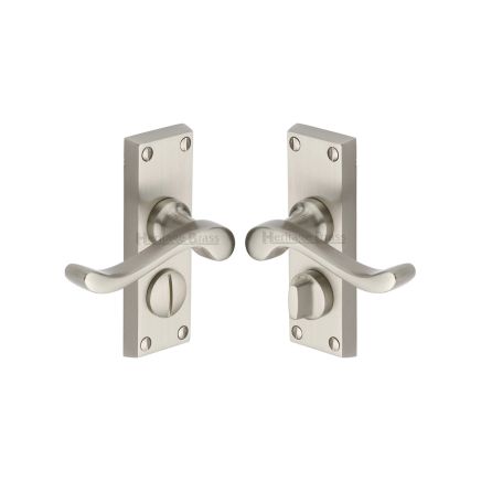 Heritage Brass Door Handle for Privacy Set Bedford Short Design Satin Nickel finish