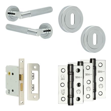 Complete Bari Door Handle Pack - Sashlock - Polished Chrome - 76mm / 3-inch Hinges - JE-D8B8-PC