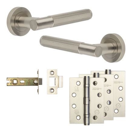 Complete Bari Door Handle Pack - Internal Doors - Satin Nickel - 76mm / 4-inch Hinges - JE-D3A-SN