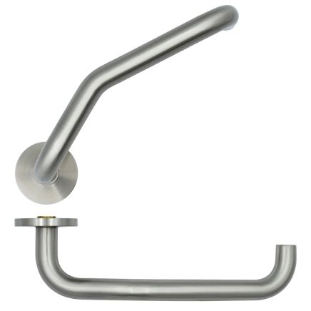 Zoo Hardware Cranked Return To Door Lever on 53mm x 6.5mm Sprung Rose - Sat.St.Steel - Stainless Steel