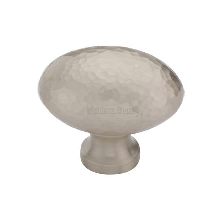 Heritage Brass Cabinet Knob Victorian Oval Hammered Design 38mm Satin Nickel finish