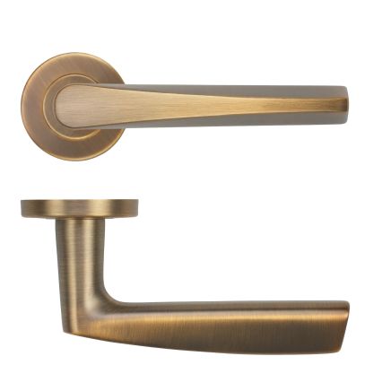 Zoo Hardware Designer Lever on Round Rose 52mm x 8mm Push-on Rose - BS EN 1906 Grade 3 - Grade 201 - Antique Brass