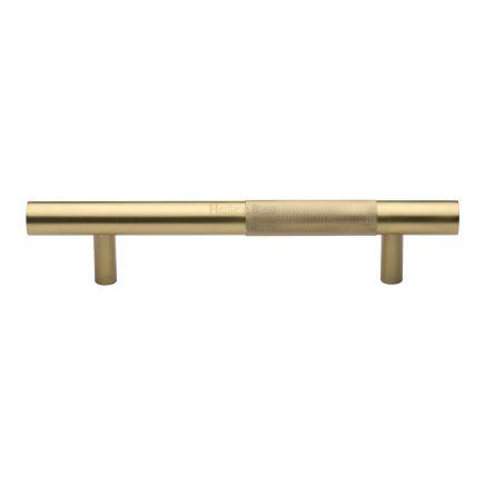 Heritage Brass Door Pull Handle Bar Knurled Design 305mm Satin Brass Finish