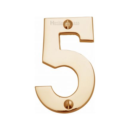 Heritage Brass Numeral 5 Face Fix 76mm (3") Polished Brass finish