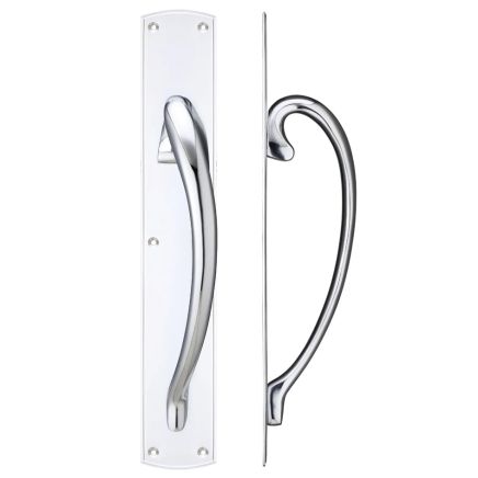 Zoo Hardware Cast brass pull handle with backplate - 457mm - right hand - Chrome