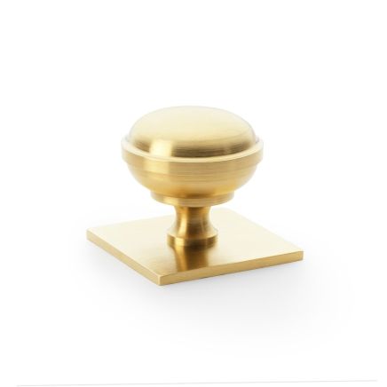 Alexander & Wilks - Quantock Cupboard Knob on Square Backplate - Satin Brass PVD - 38mm