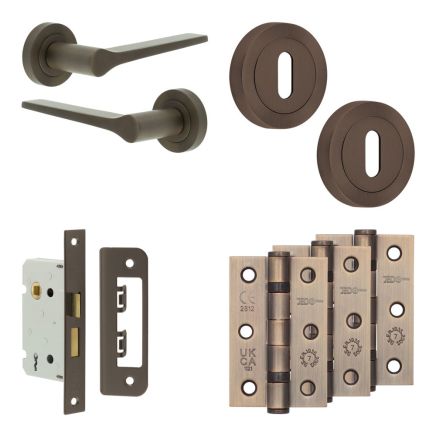 Complete Gio Door Handle Pack - Sashlock - Dark Bronze - 65mm / 3-inch Hinges - JE-E7B8-DB