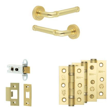 Complete Midtown Door Handle Pack - Heavy Duty Latch - Satin Brass - 64mm / 3-inch Hinges - JE-G20B-SB