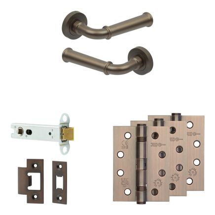 Complete Classic Door Handle Pack - Heavy Duty Latch - Dark Bronze - 102mm / 4-inch Hinges - JE-A22A-DB