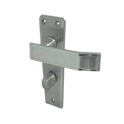 Deco Door Handle on Bathroom Plate Satin Chrome - By Frelan Hardware - JV255SC