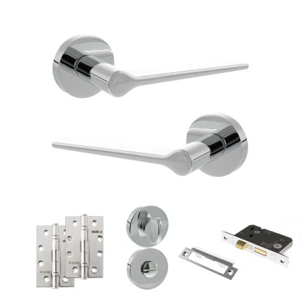 Senza Pari Laviano Door Handle Pack (Bathroom Set - 2.5" CE Bathroom Lock, 4" Slim Knuckle Hinges x2) - Polished Chrome