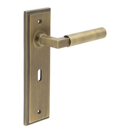 Westminster Door Handle Lock Backplate Antique Brass - By Frelan Hardware - BUR30KIT9