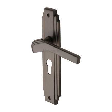 Heritage Brass Door Handle Euro Profile Plate Tiffany Design Matt Bronze Finish