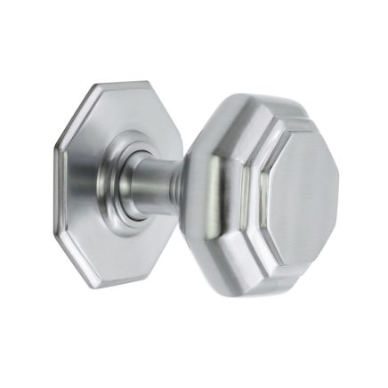 Octagonal Centre Door Knob Satin Chrome