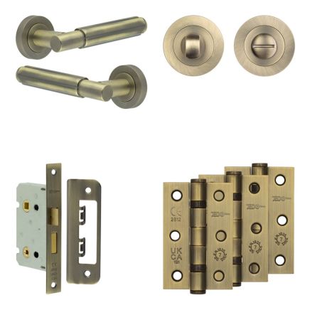 Complete Bloom Door Handle Pack - Bathroom - Antique Brass - By Frelan Hardware - JE-B5B3-AB