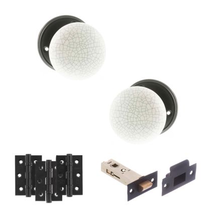 Old English Skipton Door Knob Pack (Latch Set - 4" HD Latch, 3" Fire Rated Hinges x3) - Matt Black