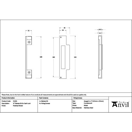 Polished Nickel ½" Rebate Kit for Sash Lock