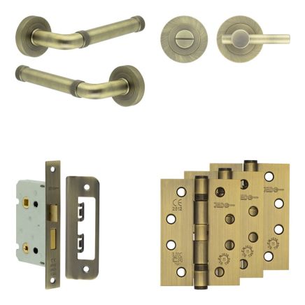 Complete Midtown Door Handle Pack - Bathroom - Antique Brass - By Frelan Hardware - JE-G5A2-AB