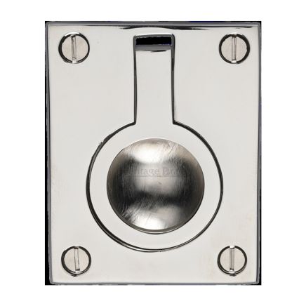 Heritage Brass Cabinet Pull Flush Ring Design 50mm Polished Nickel finish