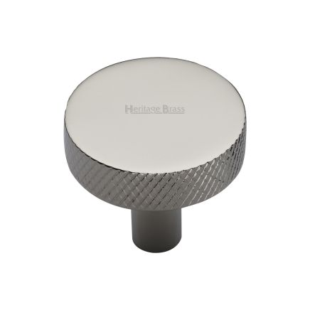 Heritage Brass Cabinet Knob Knurled Disc Design 32mm Polished Nickel finish