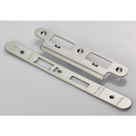 Forend Strike & Fixing Pack To Suit Din Escape Lock-Satin Stainless Steel-Radius Forend - Satin Stainless Steel