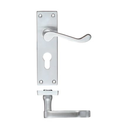 Zoo Hardware Project Victorian scroll lever on euro backplate -150mm x 40mm - Satin Chrome
