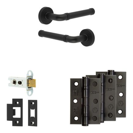 Complete Midtown Door Handle Pack - Heavy Duty Latch - Matt Black - 64mm / 3-inch Hinges - JE-G20B-MB