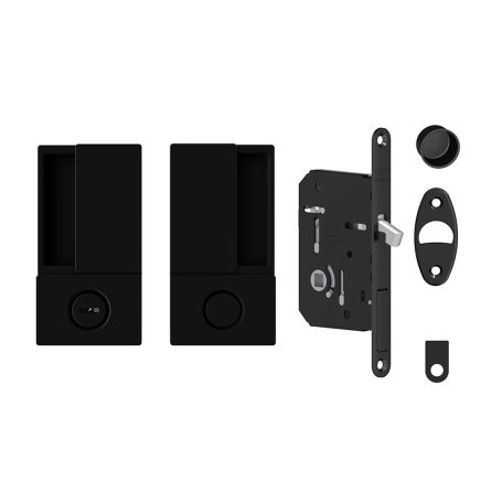 AGB Wave Flush Pocket Door Handle & Bathroom Lock Set - Matt Black