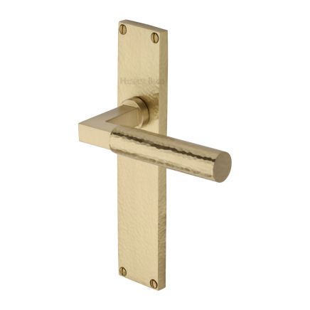 Heritage Brass Bauhaus Hammered Lever Latch Door Handle on 200mm Plate Satin Brass finish
