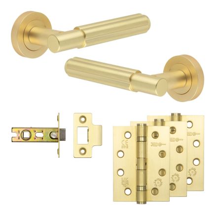 Complete Bloom Door Handle Pack - Internal Doors - Satin Brass - 64mm / 4-inch Hinges - JE-B1A-SB
