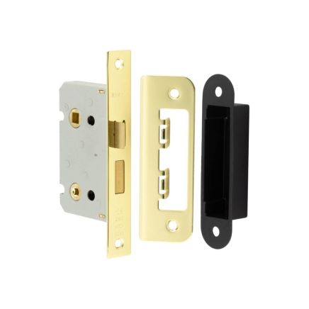 Jedo Kontrax Bathroom locks with Square Forend & Radiused Strike Plate 65mm Electro Brassed - By Frelan Hardware - JL450EB