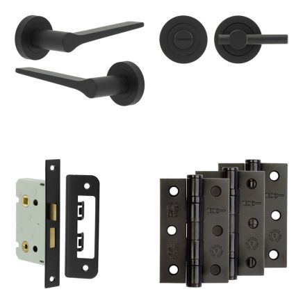 Complete Gio Door Handle Pack - Bathroom - Black - By Frelan Hardware - JE-E5B2-MB