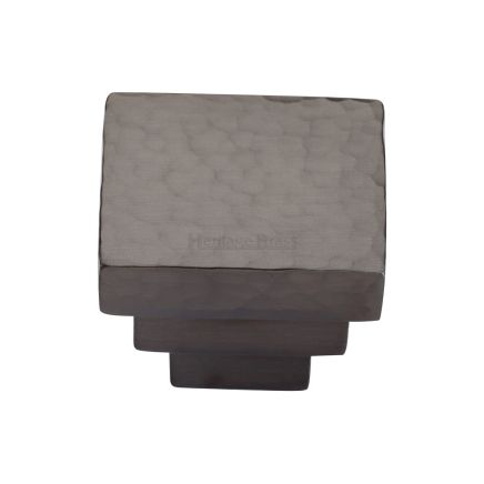 Heritage Brass Cabinet Knob Square Stepped Hammered Design 32mm Matt Bronze finish