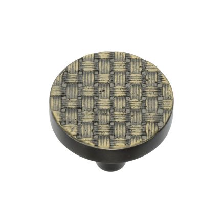 Heritage Brass Cabinet Knob Round Weave Design 32mm Aged Brass finish