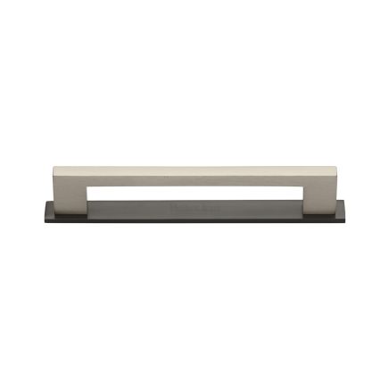 Heritage Brass Cabinet Pull Metro Design with Plate 96mm CTC Matt Bronze/Satin Nickel Finish