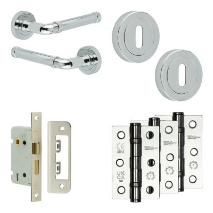 Complete Midtown Door Handle Pack - Sashlock - Polished Chrome - 65mm / 3-inch Hinges - JE-G7B8-PC