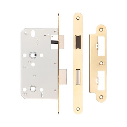 Jedo 78mm Din Bathroom Locks 60mm Backset Radiused Satin Brass - By Frelan Hardware - JL-DB60RSB