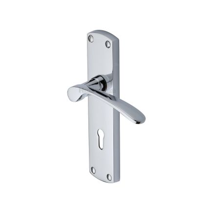 Heritage Brass Door Handle Lever Lock Diplomat Design Polished Chrome finish