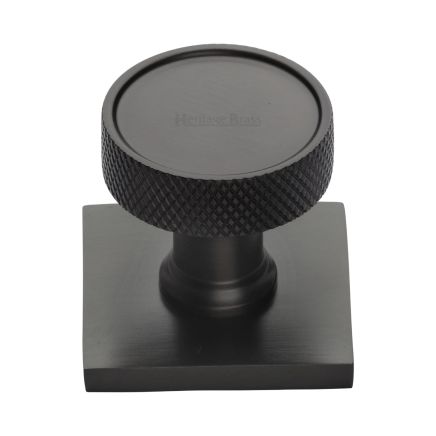 Heritage Brass Cabinet Knob Florence Knurled Design with Square Backplate 32mm Matt Bronze finish