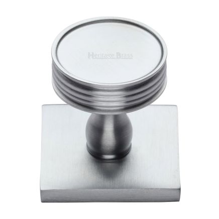 Heritage Brass Cabinet Knob Venetian Design with Square Backplate 32mm Satin Chrome finish