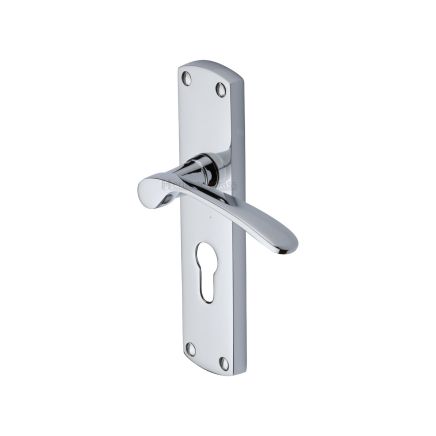 Heritage Brass Door Handle for Euro Profile Plate Diplomat Design Polished Chrome finish