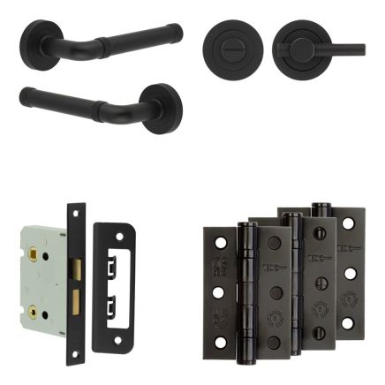 Complete Midtown Door Handle Pack - Bathroom - Black - By Frelan Hardware - JE-G6B1-MB