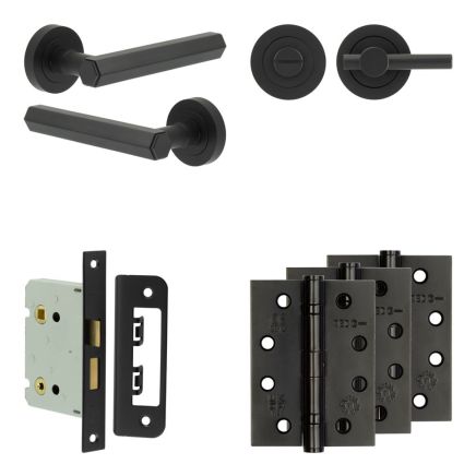 Complete Hex Door Handle Pack - Bathroom - Black - By Frelan Hardware - JE-C6A2-MB