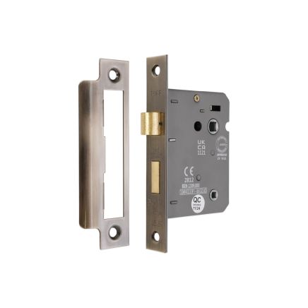3" CE 3 Lever Bathroom Lock FD60 - Aged Brass
